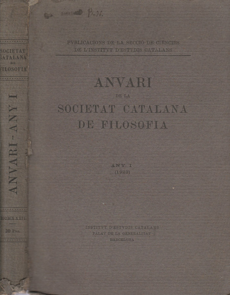 Anuari de la societat catalana de filosofia anno I 1923