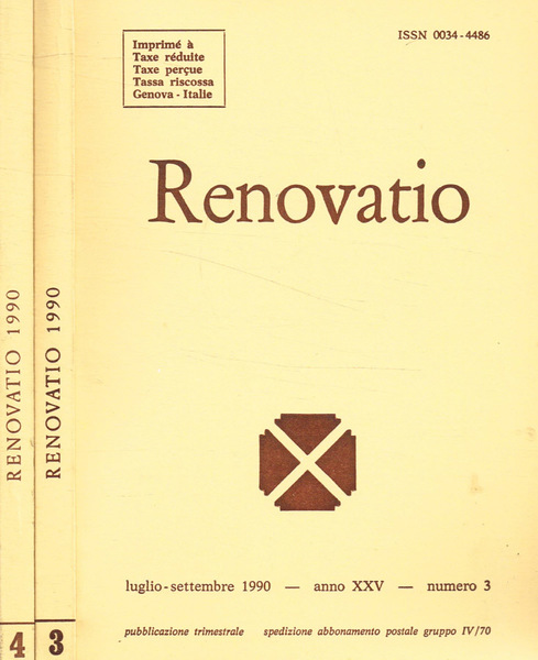 Renovatio. Rivista di teologia e cultura. Anno XXV, n.3, 4, …