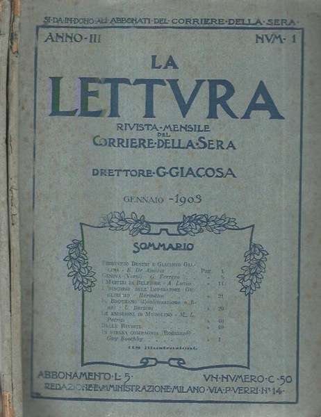 La lettura Anno III numero 1 e 4