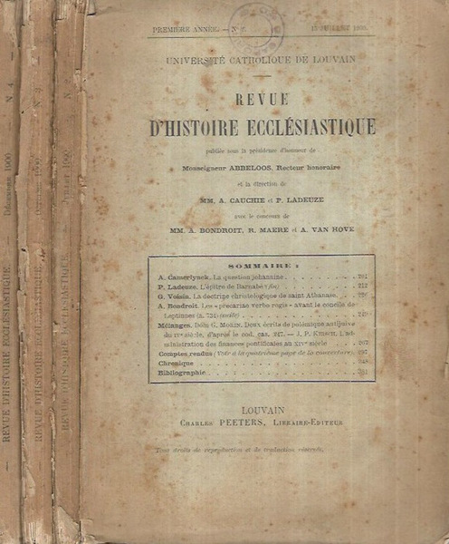 Revue d'Histoire Ecclésiastique n° 2-3-4