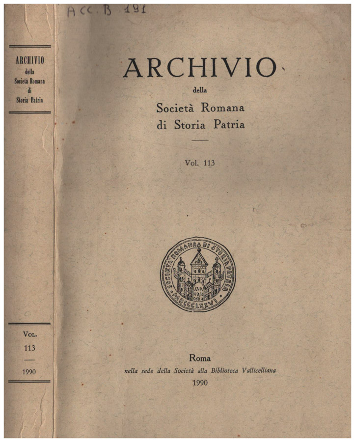 Archivio della Società romana di Storia patria. Vol. 113 Anno …