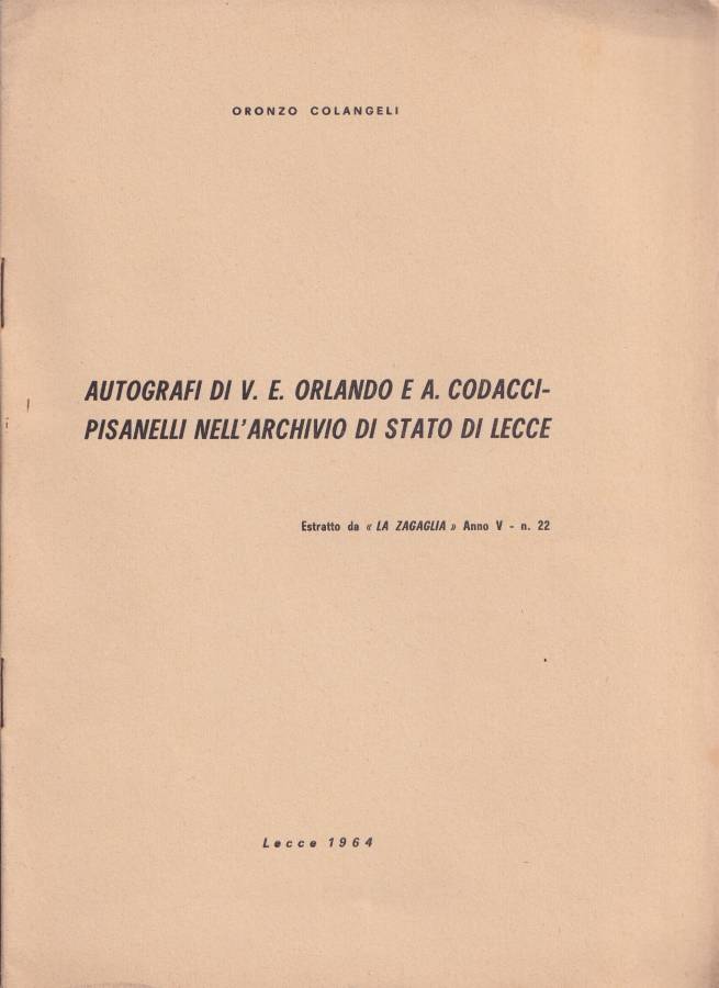 Autografi di V. E. Orlando e A. Codacci- Pisanelli nell'Archivio …