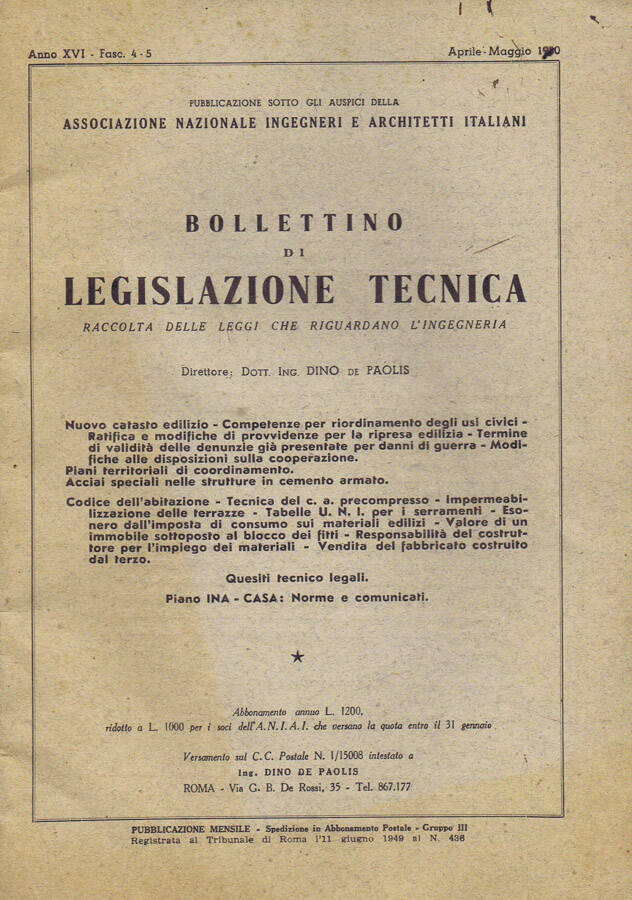 Bollettino di Legislazione Tecnica (Anno 1950 Fasc. 4-5)