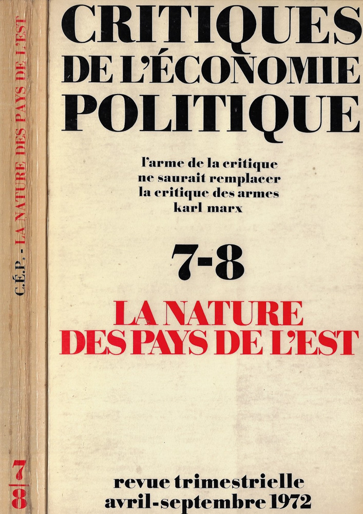 Critiques de l'economie politique. L'arme de la critique ne saurait …