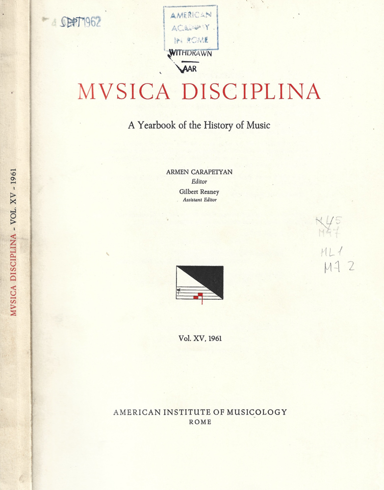 Musica disciplina Vol. XV