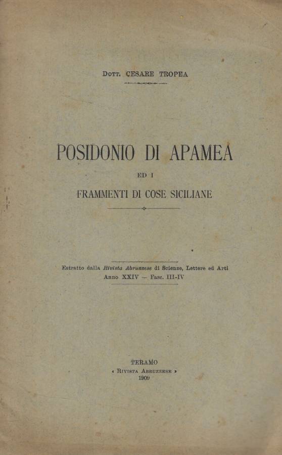 Posidonio di Apamea ed i frammenti di cose siciliane