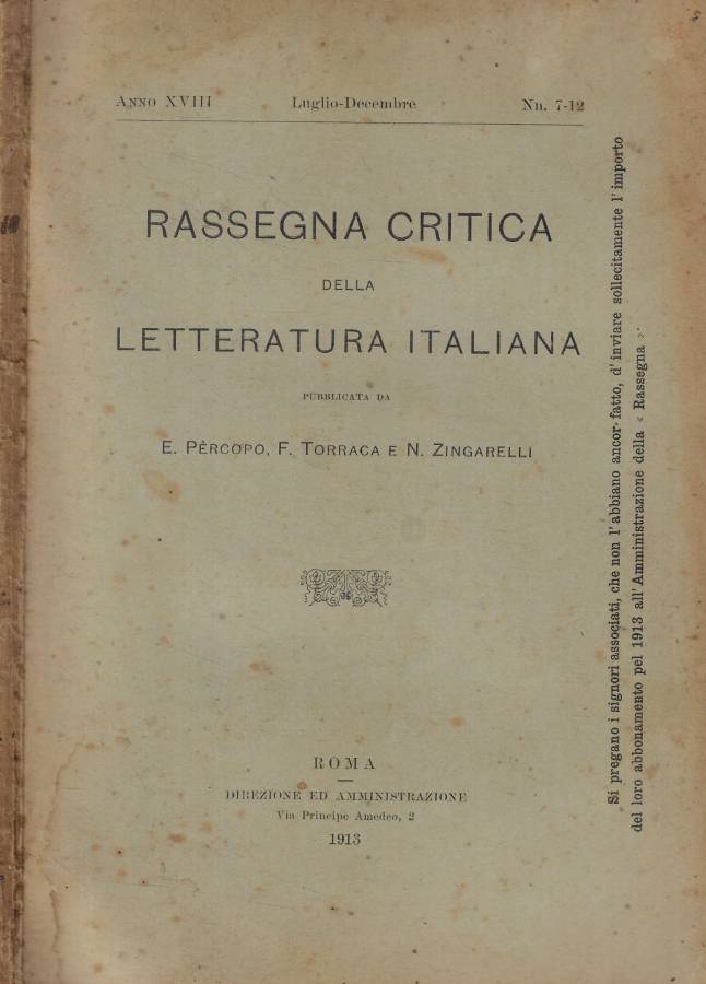 Rassegna critica della letteratura italiana n. 7-12 Anno 1913