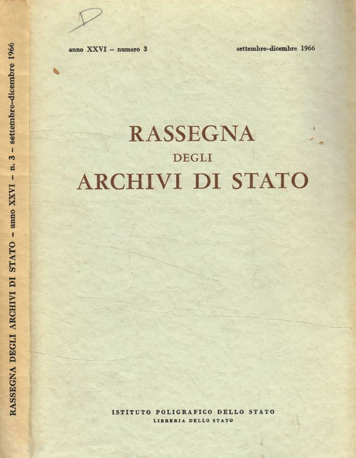 Rassegna degli archivi di Stato, anno XXVI, n.3, settembre-dicembre 1966