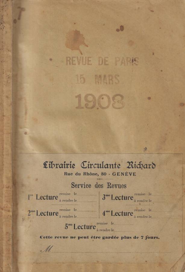 Revue de Paris n. 6 Anno 1908