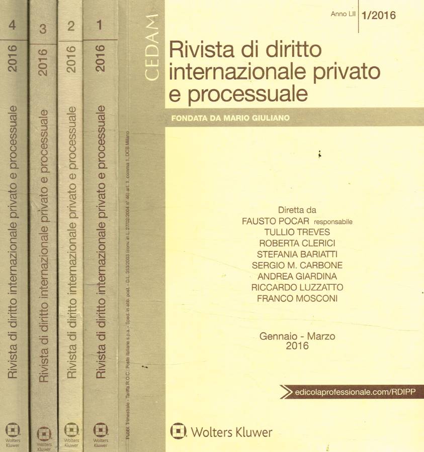 Rivista di diritto internazionale privato e processuale anno LII, 2016