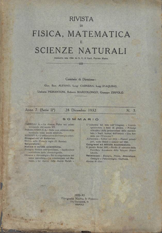 Rivista di Fisica, Matematica e Scienze Naturali - Anno 7° …