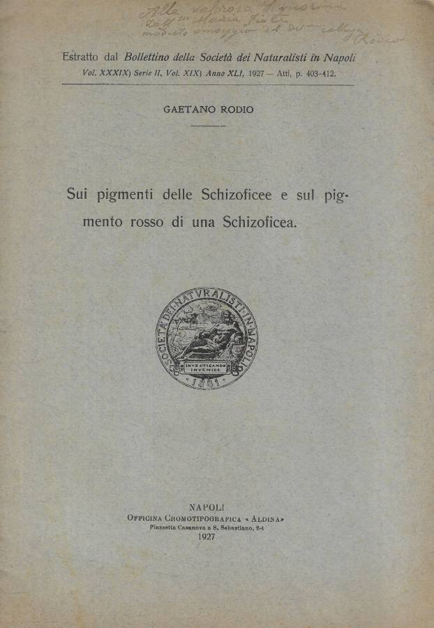Sui pigmenti delle Schizoficee e sul pigmento rosso di una …