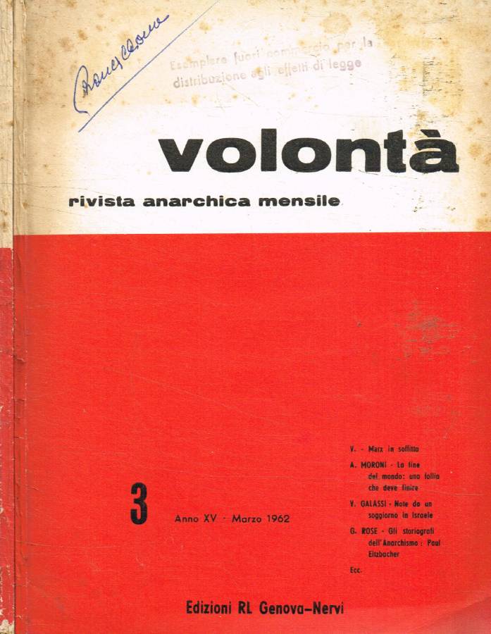 Volontà. Rivista anarchica mensile n.3, 8/9, anno 1962