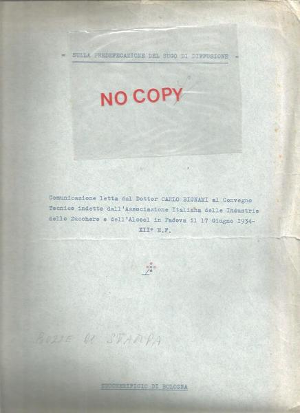 SULLA PREDEFECAZIONE DEL SUGO DI DIFFUSIONE (BOZZA DI STAMPA ORIGINALE)