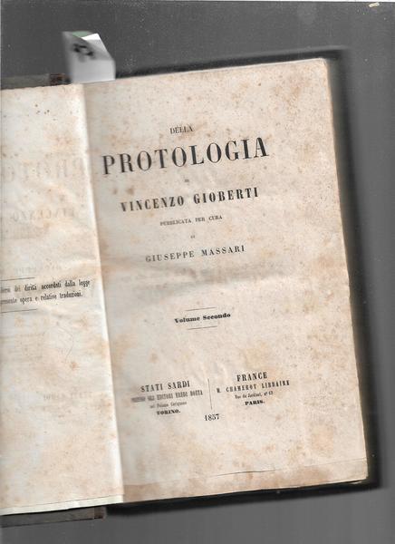 Della protologia. Pubblicata per cura di Giuseppe Massari.