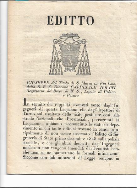 Editto. Giuseppe del titolo di S. Maria in Via Lata. …