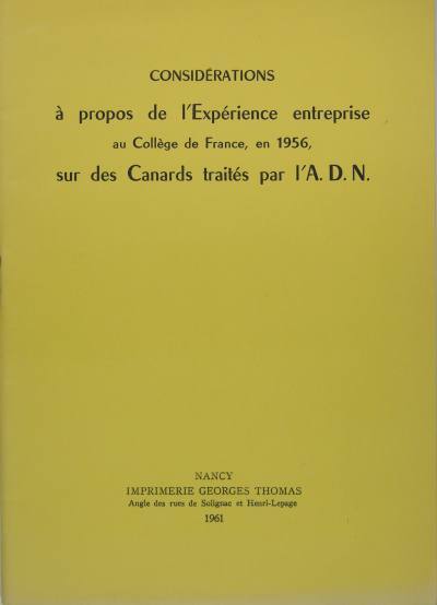 Considérations à propos de l’expérience entreprise au Collège de France, …