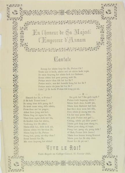 Cantate En l’Honeur de Sa Majesté l’Empereur d’Annam.