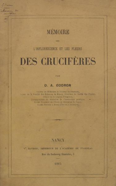 Mémoire sur les Inflorescence et les fleurs des Crucifères