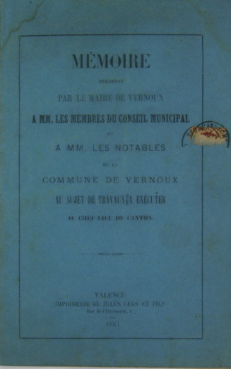 Mémoire présenté par le Maire de Vernoux à MM. les …