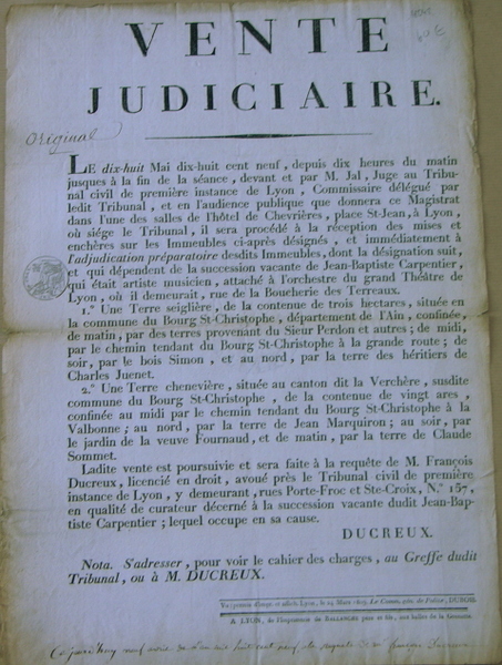 Succession de Jean Baptiste Carpentier : terre seiglière et terre …