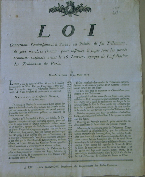 Loi concernant l'établissement à Paris, au Palais, de six Tribunaux, …