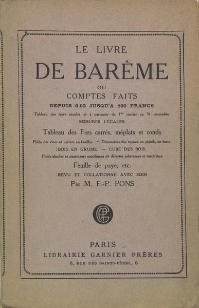 Le livre de barème ou comptes faits depuis 0,02 jusqu'à …