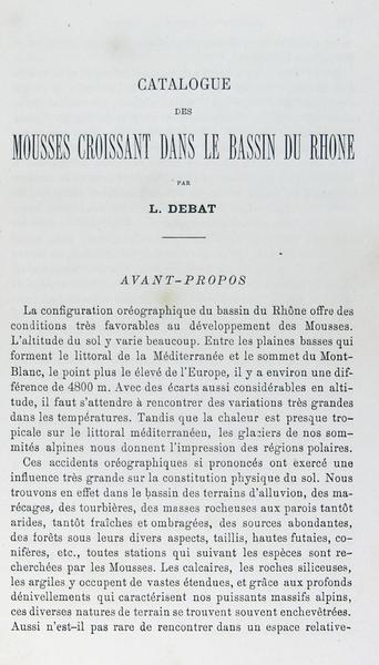 Catalogue des mousses croissant dans le bassin du rhône