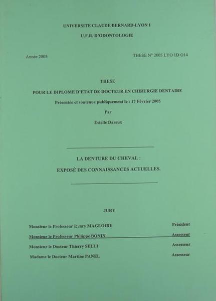 La denture du cheval : exposé des connaissances actuelles.