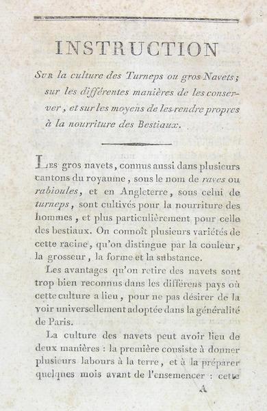 Instructions sur la culture des Turneps ou gros Navets ; …