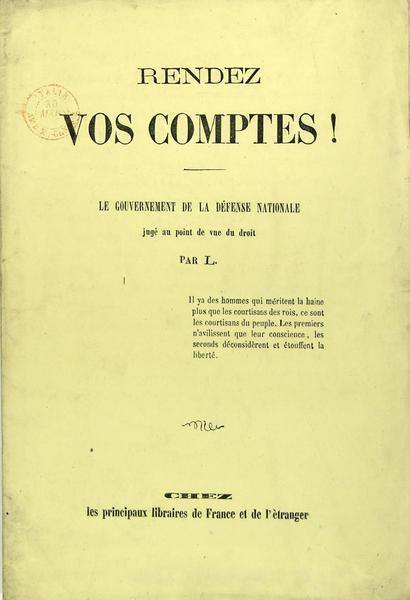 Rendez vos comptes ! - Le gouvernement de la défense …