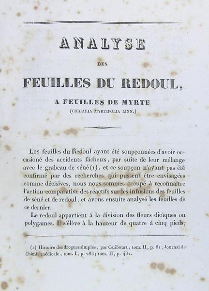 Analyse des feuilles du Redoul, à feuilles de Myrte (Coriaria …
