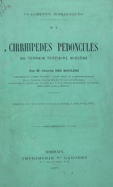 Fragments zoologiques N° V - Cirrhipèdes pédonculés du terrain tertiaire …