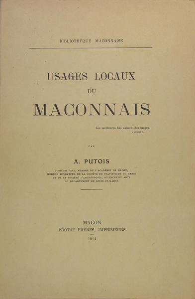 Usages locaux du Mâconnais - Bibliothèque Mâconnaise