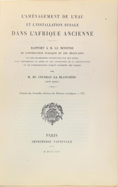 L'aménagement de l'eau et l'installation rurale dans l'Afrique ancienne