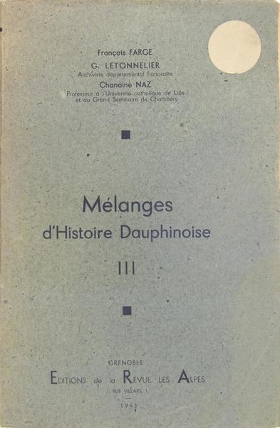 Mélanges d'histoire Dauphinoise