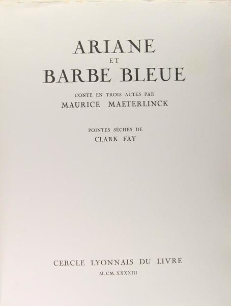 Ariane et Barbe bleue. Conte en trois actes. Pointes sèches …