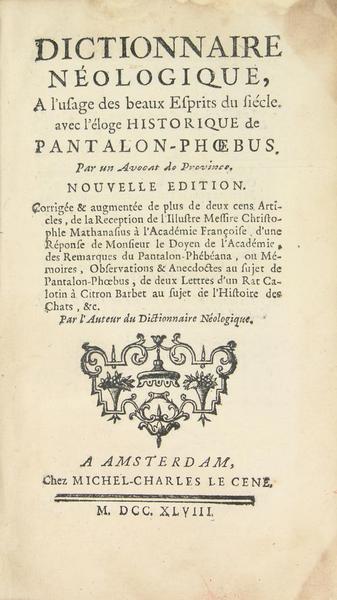 Dictionnaire néologique, à l’usage des beaux Esprits du siècle. avec …