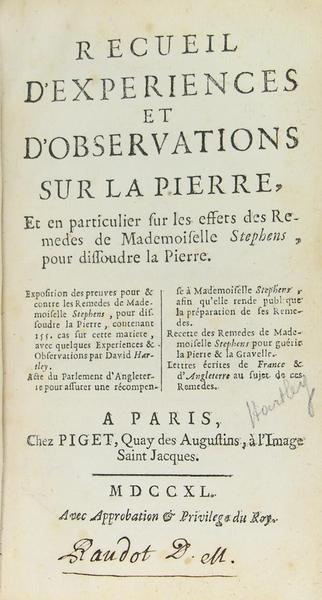 Recueil d’expériences et d’observations sur la pierre, et en particulier …