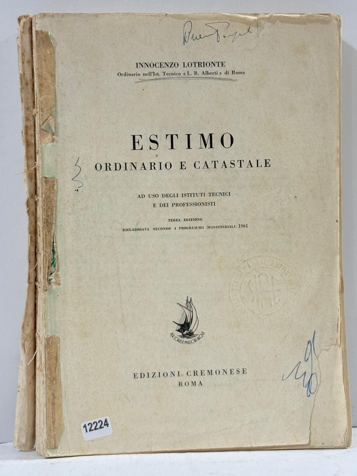 Estimo ORDINARIO E CATASTALE AD USO DEGI ISTITUTI TECNICI E …