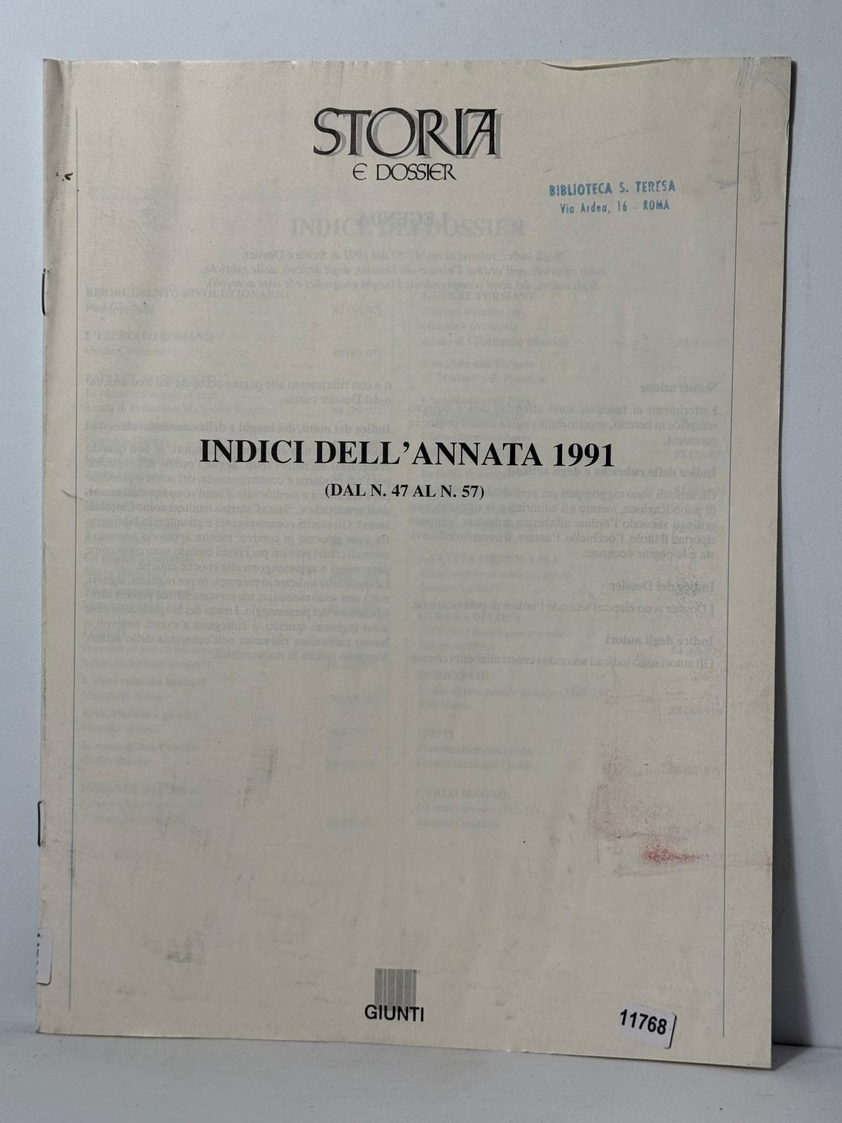 Storia e Dosser - Indici dell'Annata 1991 - (Dal n.47 …