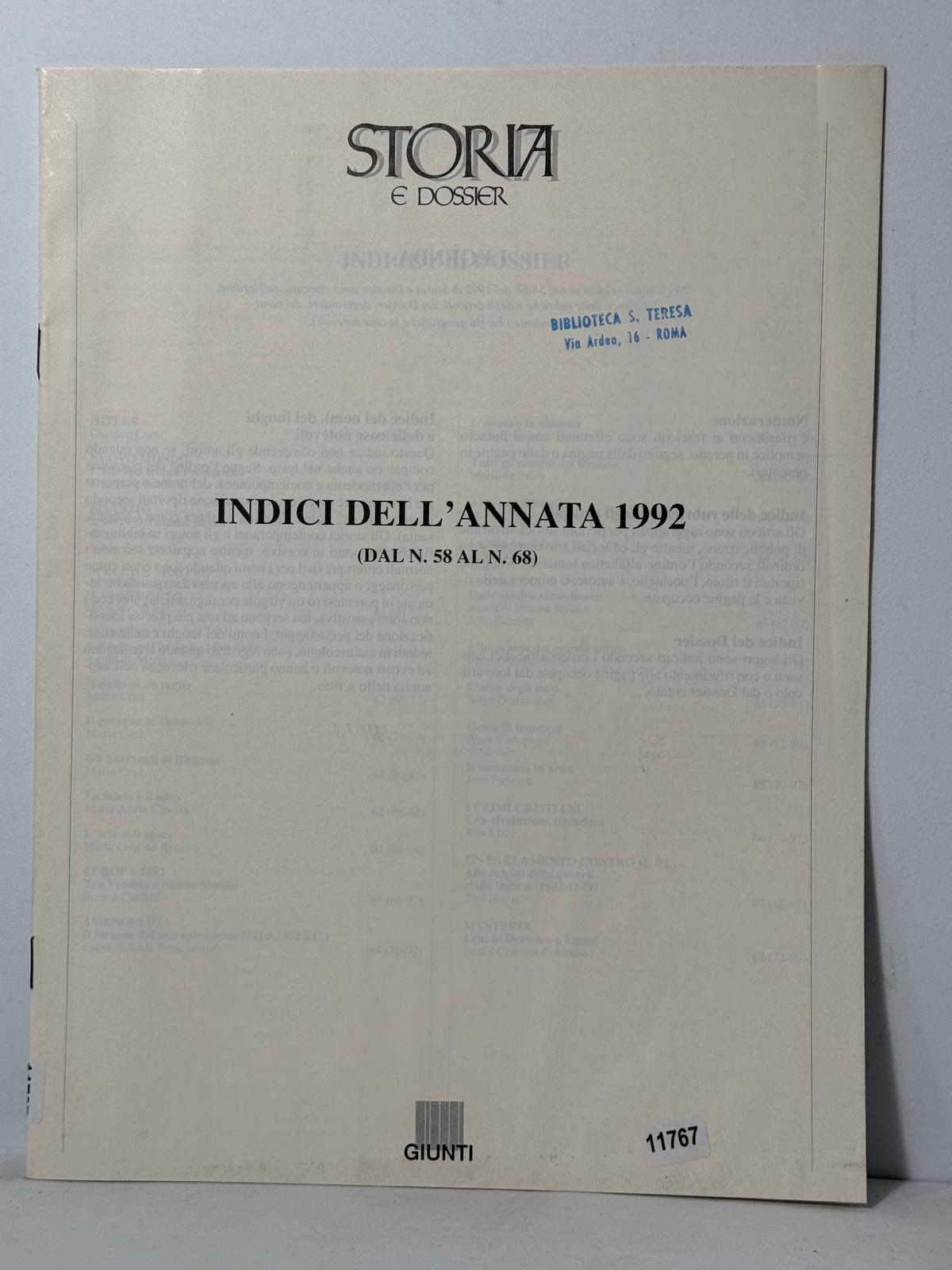 Storia e Dosser - Indici dell'Annata 1992 ( dal n.58 …