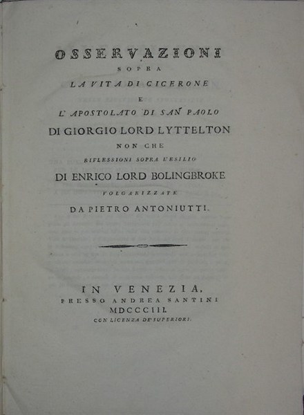 OSSERVAZIONI SOPRA LA VITA DI CICERONE E L'APOSTOLATO DI S. …
