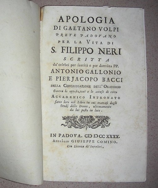 APOLOGIA di. Prete Padovano per la vita di S. Filippo …