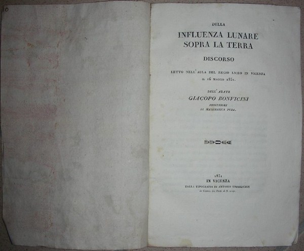 DELLA INFLUENZA LUNARE SOPRA LA TERRA. Discorso letto nell’Aula del …