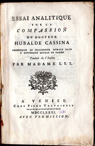 ESSAI ANALITIQUE SUR LA COMPASSION du Docteur… Professeur de Philosophie …