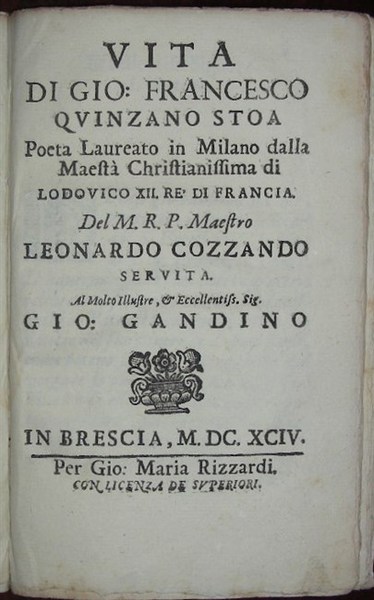 VITA DI GIO. FRANCESCO QUINZANO STOA poeta laureato in Milano …