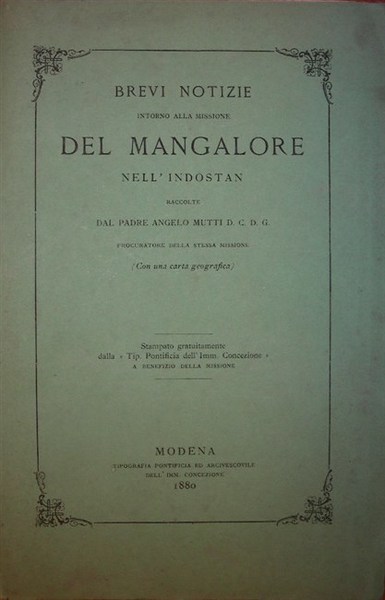 BREVI NOTIZIE introno alla missione del Mangalore nell'Indostan.