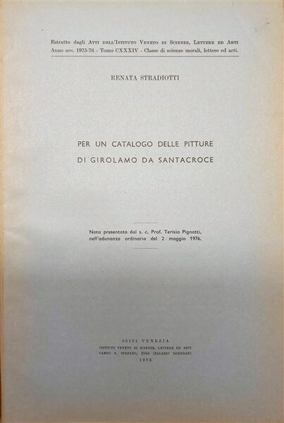 PER UN CATALOGO DELLE PITTURE di Girolamo da Santacroce.