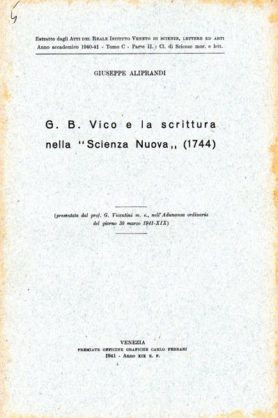 G. B. VICO e la scrittura nella “Scienza Nuova” (1744).